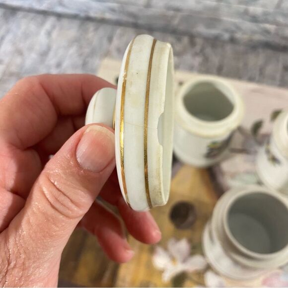 Vintage 1930s Japan Porcelain Covered Apothecary Jars with Lids Set of 3 - Picture 3 of 8